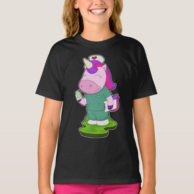 Unicorn Nurse Medicine T Shirt (Framsida)