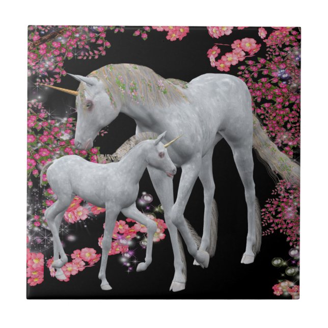 Unicorn och Baby Fantasy Tile Trivet Kakelplatta (Framsidan)