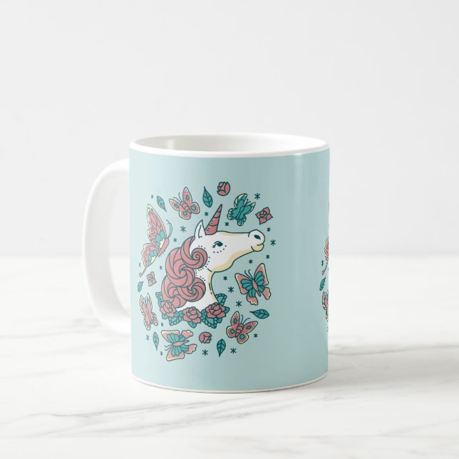 Unicorn och Butterflies Kaffemugg (Framsida vänster)