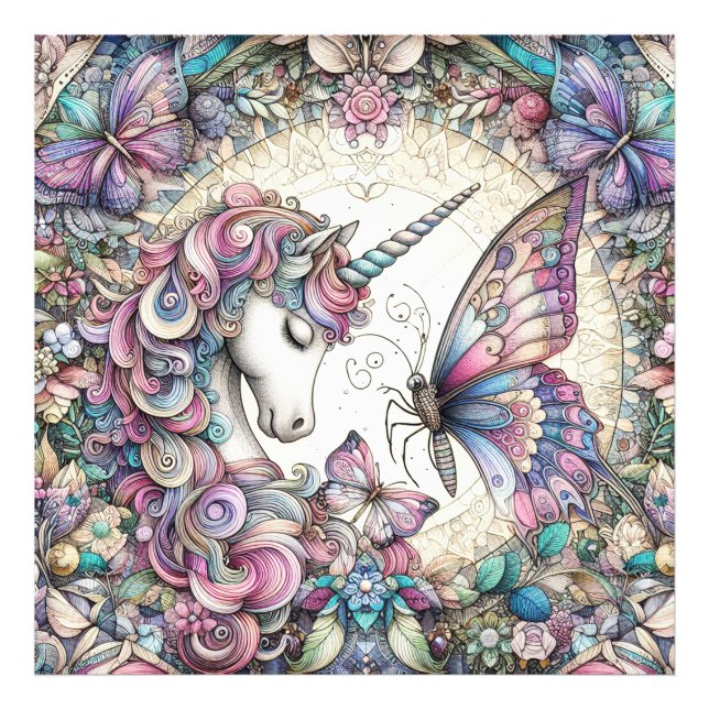 Unicorn och Butterfly Fototryck (Framsidan)