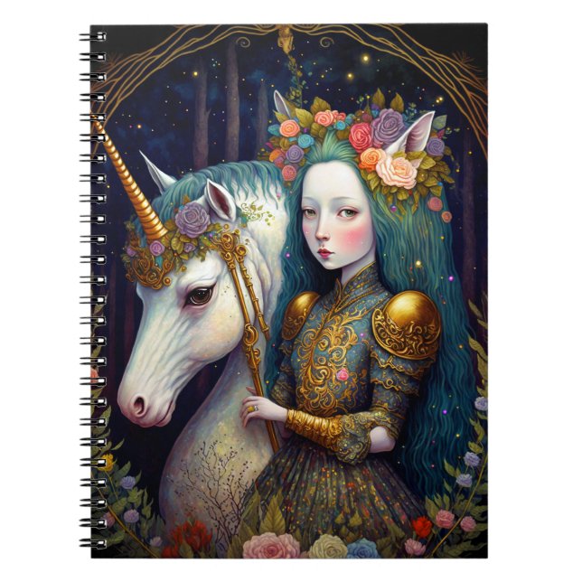 Unicorn och Dam Fantasy Art Planner Anteckningsbok (Framsidan)