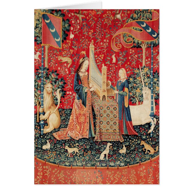 UNICORN OCH DAM PLAYING ORGAN,DJUR Jul Hälsningskort (Framsidan)