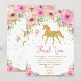 Unicorn och Fairy Birthday Tackkort Card Inbjudningar