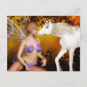 Unicorn och Fairy Vykort