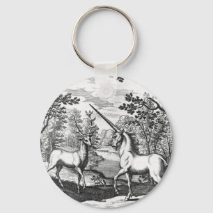 Unicorn och fullvuxen hankronhjort - nyckelring