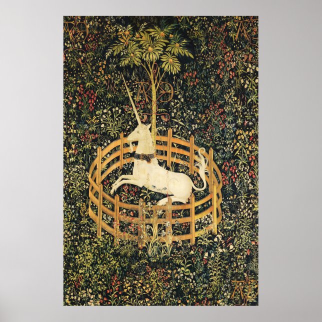 UNICORN- OCH GETISKA FANTASY-FLÖDEN, BLOMMIGT MOTI POSTER (Framsidan)