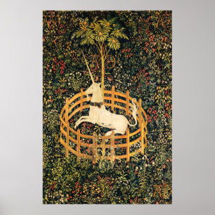 UNICORN- OCH GETISKA FANTASY-FLÖDEN, BLOMMIGT MOTI POSTER