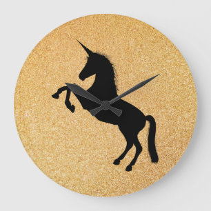 Unicorn och Guld Glitter Stor Klocka