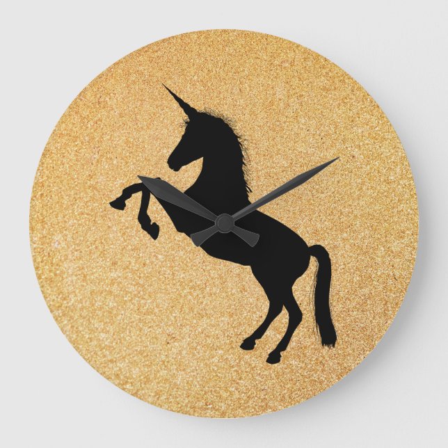 Unicorn och Guld Glitter Stor Klocka (Framsida)