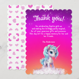 Unicorn och hearts Rosa Tack Kort