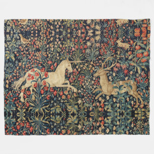 UNICORN OCH HJORT, BLOMMOR, SKOGSDJUR Blommigt Fleecefilt