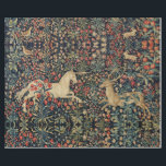 UNICORN OCH HJORT, BLOMMOR, SKOGSDJUR Blommigt Presentpapper<br><div class="desc">Unicorn och stag bland blommor,  kaniner och fåglar. Digital kollage by Bulgan Lumini © based on antique Flamish tapestries .</div>