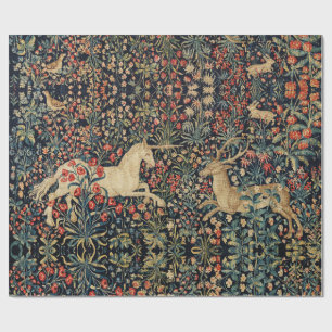 UNICORN OCH HJORT, BLOMMOR, SKOGSDJUR Blommigt Presentpapper