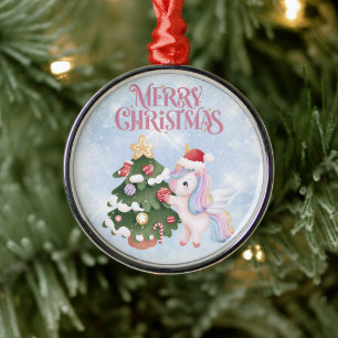Unicorn och Julgran vid Gnistra Blå himmel Julgransprydnad Metall
