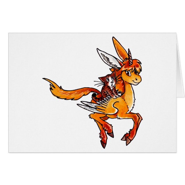 Unicorn och katt hälsningskort (Framsidan Horizontal)