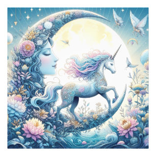 Unicorn och Måne Fototryck
