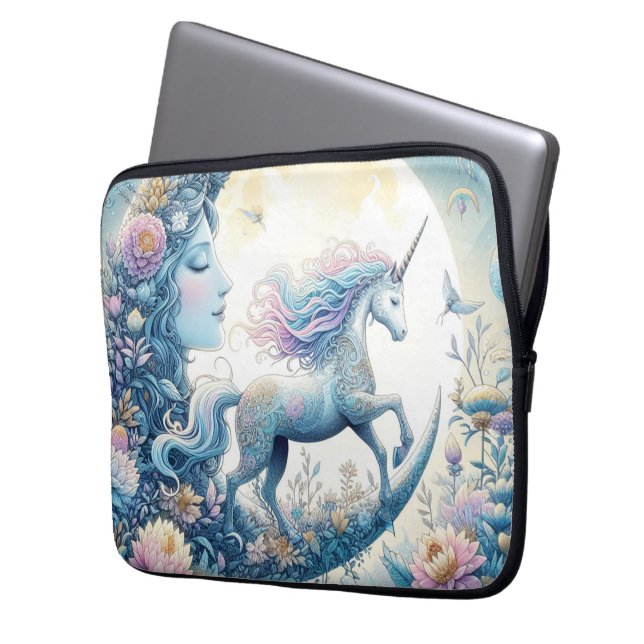 Unicorn och Måne Laptop Fodral (Framsidan Vänster)