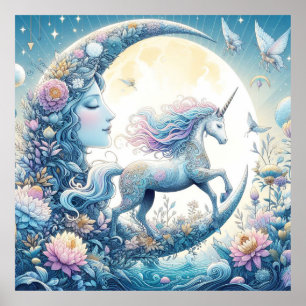 Unicorn och Måne Poster