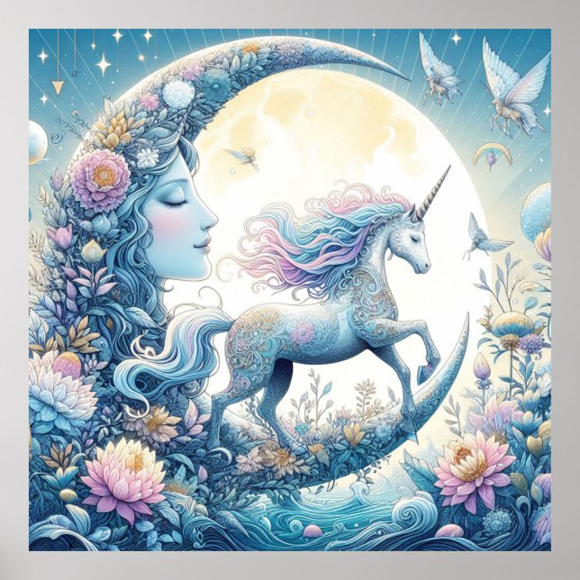 Unicorn och Måne Poster (Framsidan)