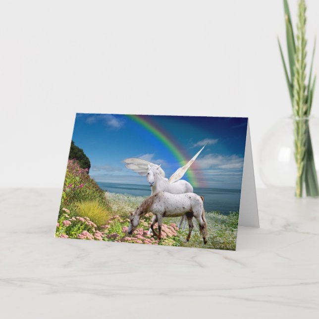 Unicorn och Pegasus Birthday Card Kort (Framsida)