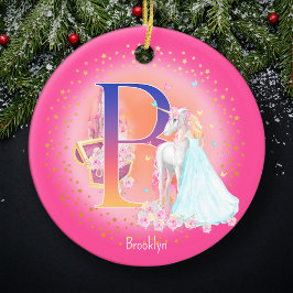 Unicorn och Princess Brev B Monogram jul Julgransprydnad Keramik