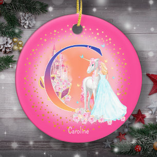 Unicorn och Princess Brev C Monogram jul Julgransprydnad Keramik