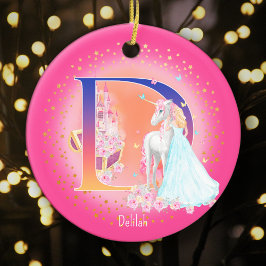 Unicorn och Princess Brev D Monogram jul Julgransprydnad Keramik