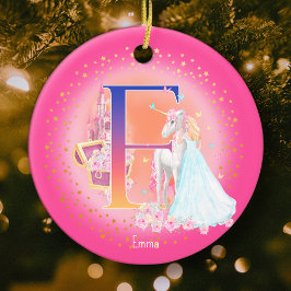 Unicorn och Princess Brev E Monogram jul Julgransprydnad Keramik