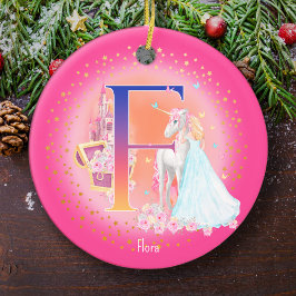 Unicorn och Princess Brev F Monogram jul Julgransprydnad Keramik