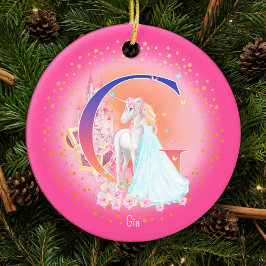 Unicorn och Princess Brev G Monogram jul Julgransprydnad Keramik