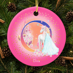 Unicorn och Princess Brev O Monogram jul Julgransprydnad Keramik