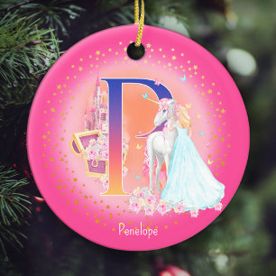 Unicorn och Princess Brev P Monogram jul Julgransprydnad Keramik