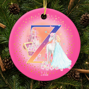 Unicorn och Princess Brev Z Monogram jul Julgransprydnad Keramik