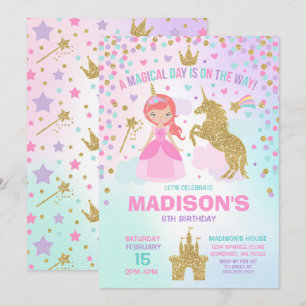 Unicorn och Princess Inbjudan Magical Födelsedag