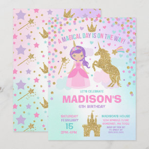 Unicorn och Princess Inbjudan Magical Födelsedag