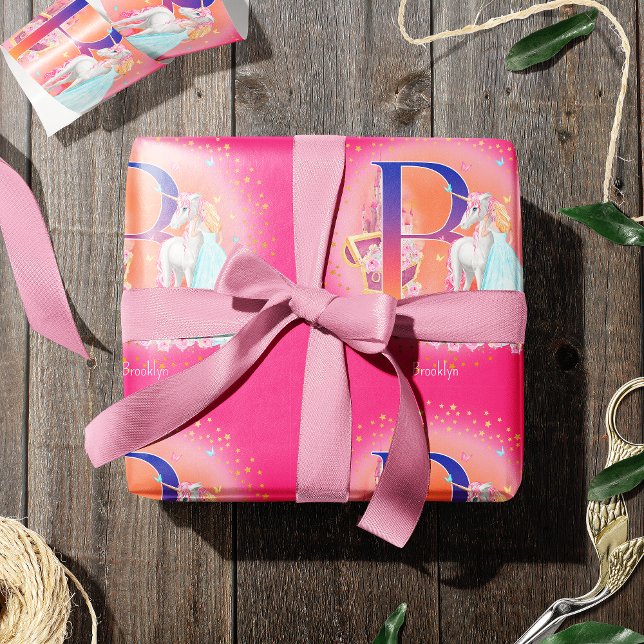 Unicorn och Princess med Castle Brev B Monogram Presentpapper (Skapare uppladdad)
