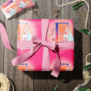 Unicorn och Princess med Castle Brev E Monogram Presentpapper