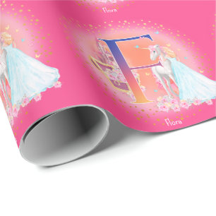 Unicorn och Princess med Castle Brev F Monogram Presentpapper