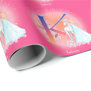 Unicorn och Princess med Castle Brev K Monogram Presentpapper