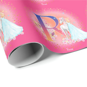 Unicorn och Princess med Castle Brev R Monogram Presentpapper
