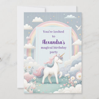 Unicorn och Rainbow Birthday Inbjudningar