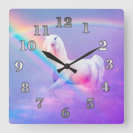 Unicorn och Rainbow Fyrkantig Klocka