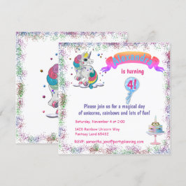 Unicorn och Rainbow Glitter födelsedag Inbjudningar