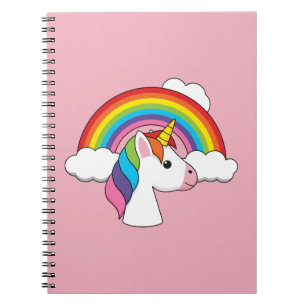 Unicorn och Rainbow med Clouds Kawaii Anteckningsbok