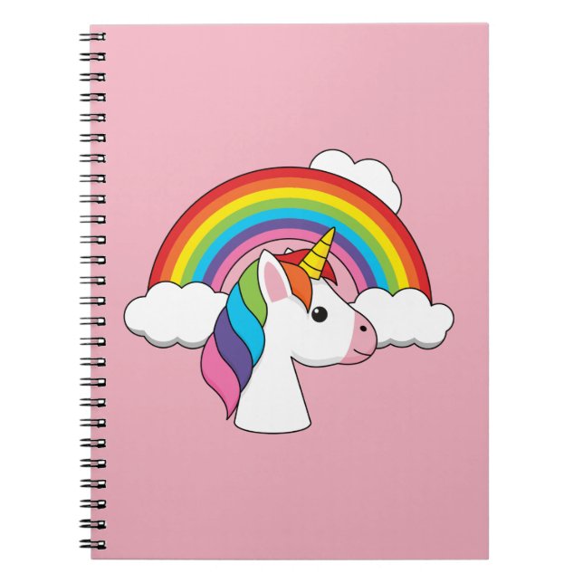 Unicorn och Rainbow med Clouds Kawaii Anteckningsbok (Framsidan)