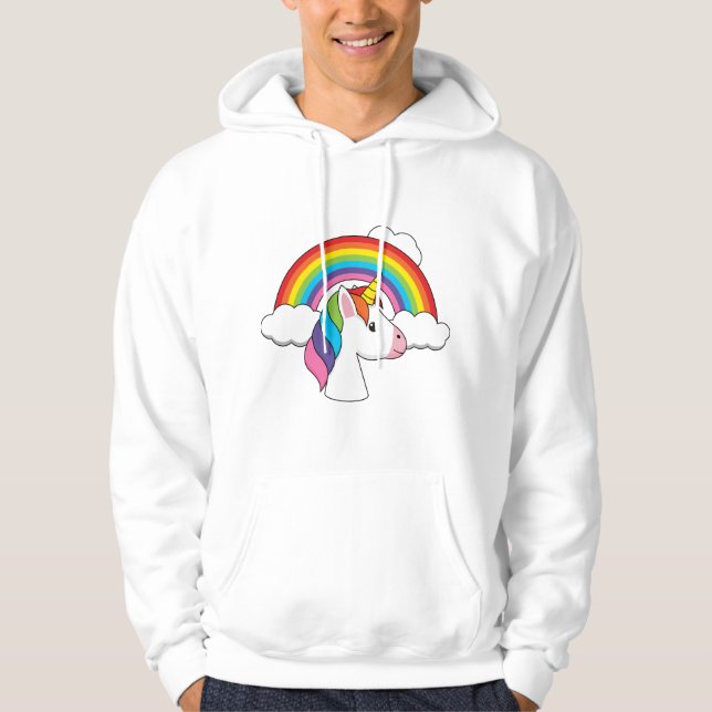 Unicorn och Rainbow med Clouds Kawaii Hoodie (Framsida)