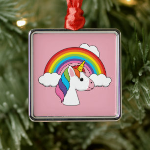 Unicorn och Rainbow med Clouds Kawaii Julgransprydnad Metall
