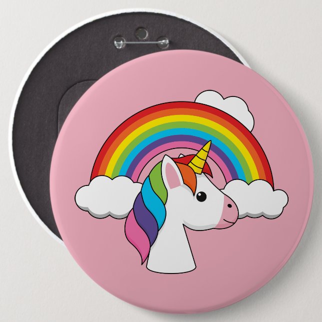 Unicorn och Rainbow med Clouds Kawaii Knapp (Framsida & baksida)