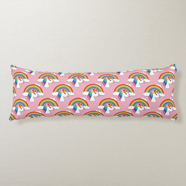 Unicorn och Rainbow med Clouds Kawaii Kroppskudde (Framsidan)
