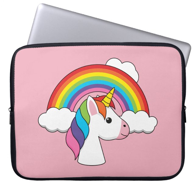 Unicorn och Rainbow med Clouds Kawaii Laptop Fodral (Framsidan)